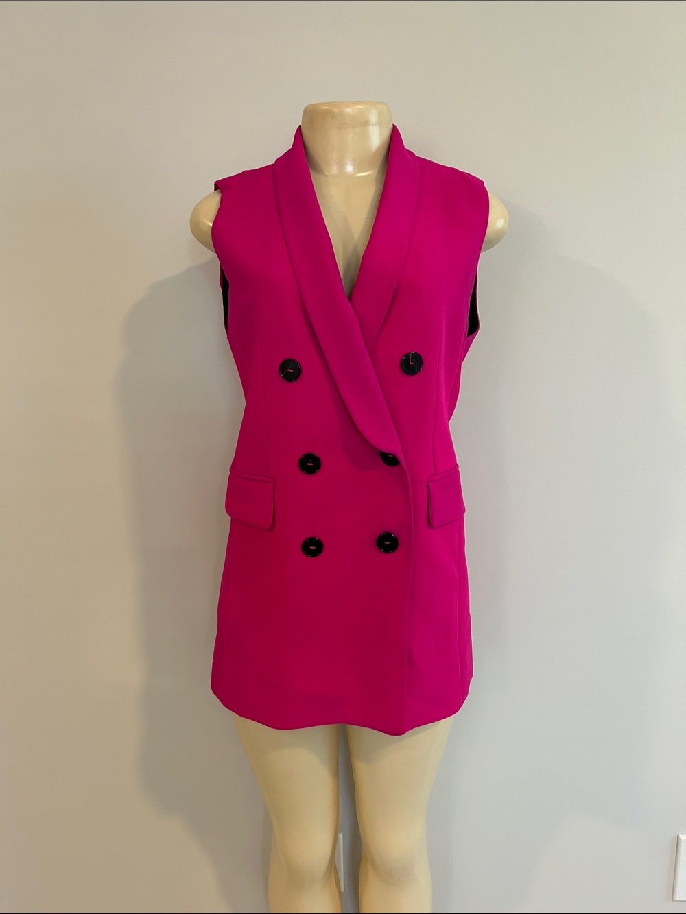 Zara Sleeveless Double-Breasted Hot Pink Blazer Vest